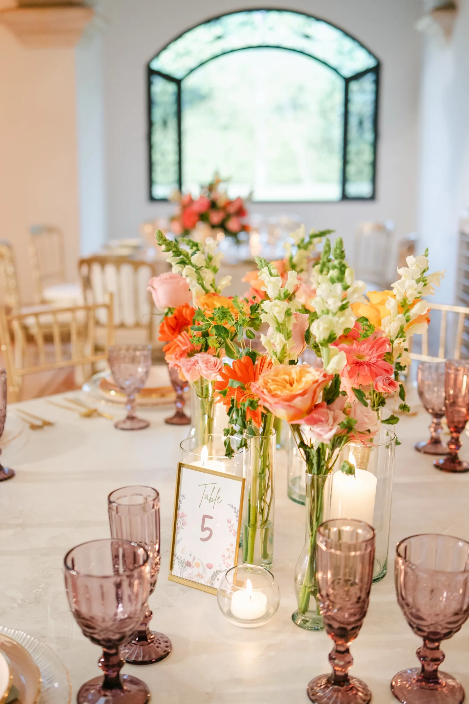 Table with warm-toned floral arrangement