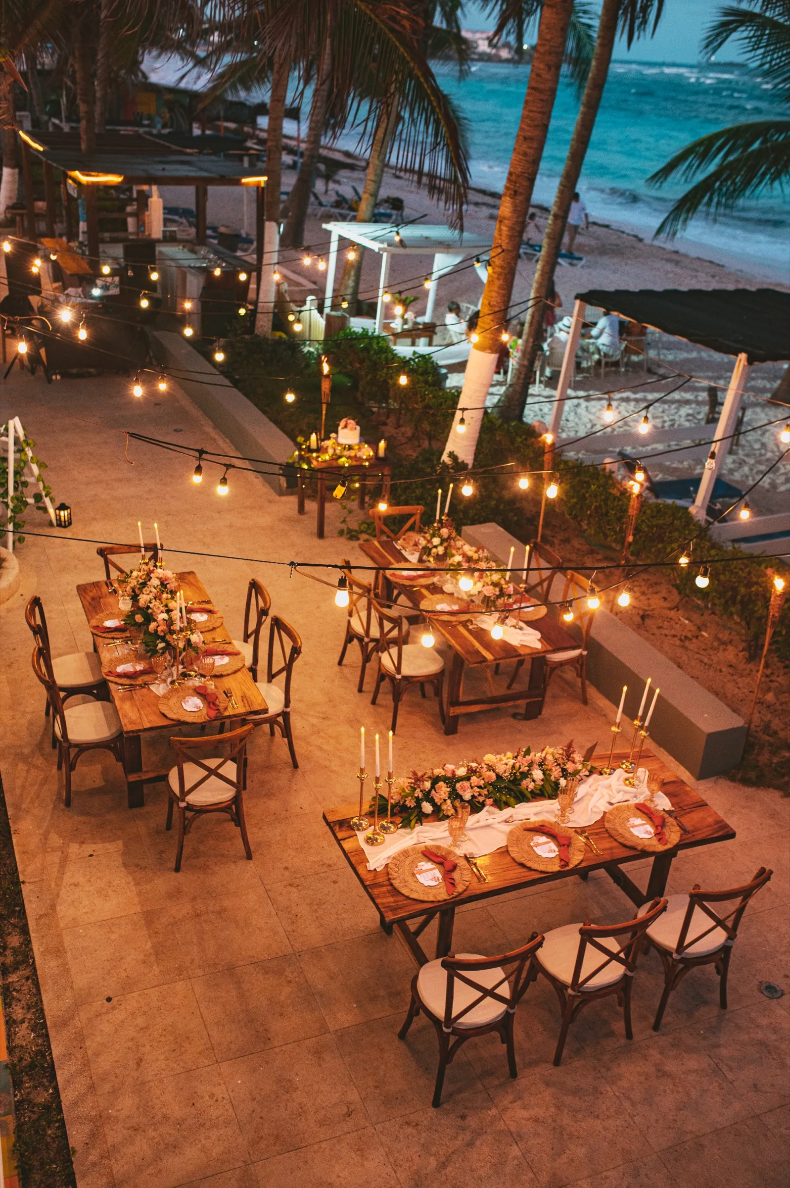 Outdoor evening event setup